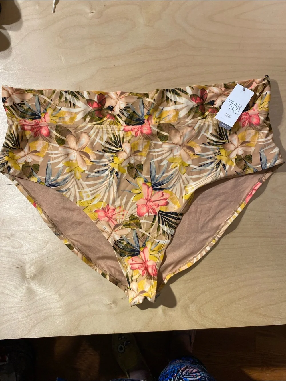 Time and Tru Floral High-Waist Bikini Bottoms 3X(24W-26W) (RG)